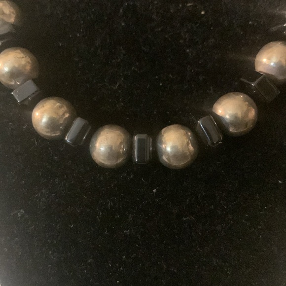 Sterling beaded necklace black onyx stone - Picture 2 of 3